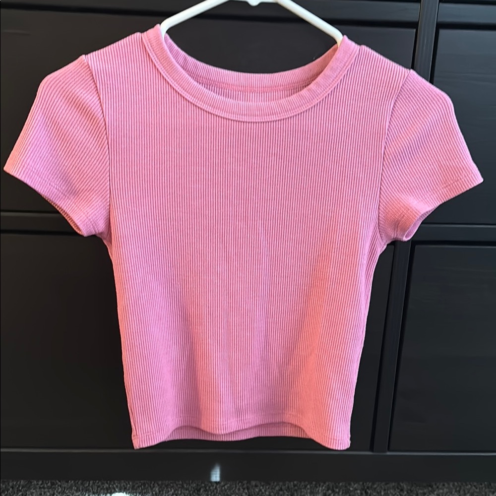 Pink Ribbed Short Sleeve Top